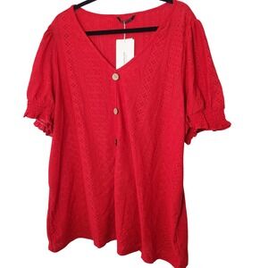 Red Eyelet blouse womens plus size 22/24 NWT